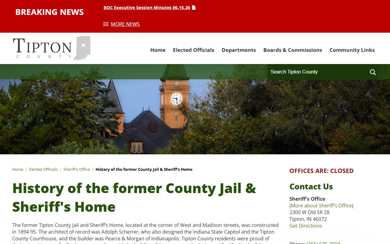 Tipton County Corrections Center history and former county jail source