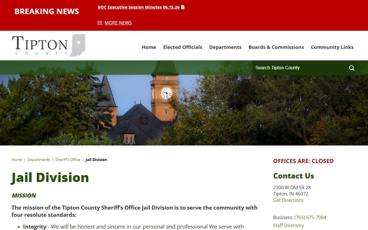 Tipton County inmate records source from the Jail Division page